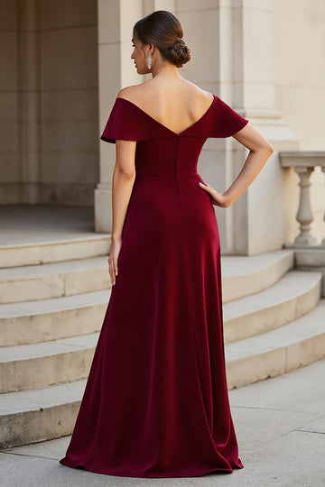 V-Neck Ruched Velvet A Line Burgundy Mother of the Bride Dress